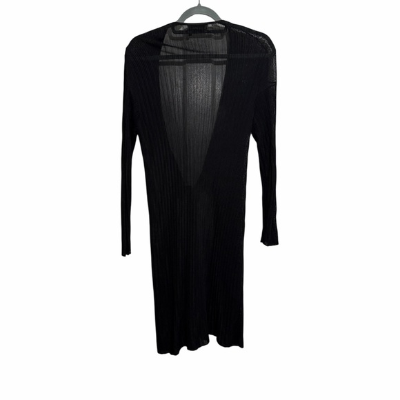 MM Lafleur Graham Kimono Duster Cardigan Black Ribbed-Knit Side Slit Shawl - Picture 6 of 11